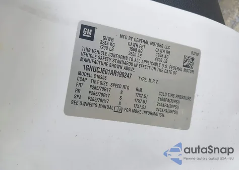 2010 Chevrolet Suburban 1500 Lt1 из США, поврежденный, VIN 1GNUCJE01AR199247